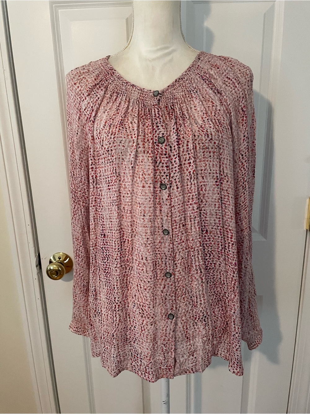 DKNY Pink Patterned Button-Down Blouse